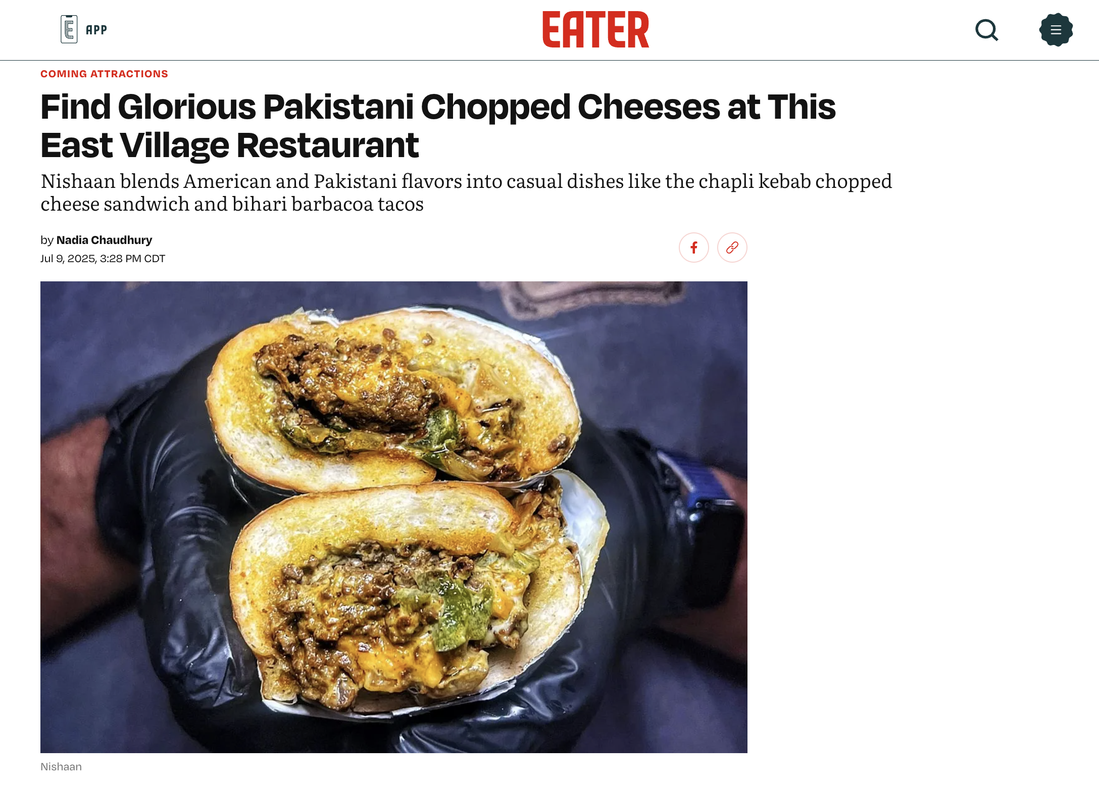 Eater NY article featuring Nishaan